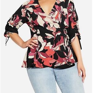 City Chic Amber Floral Wrap Top NWT
